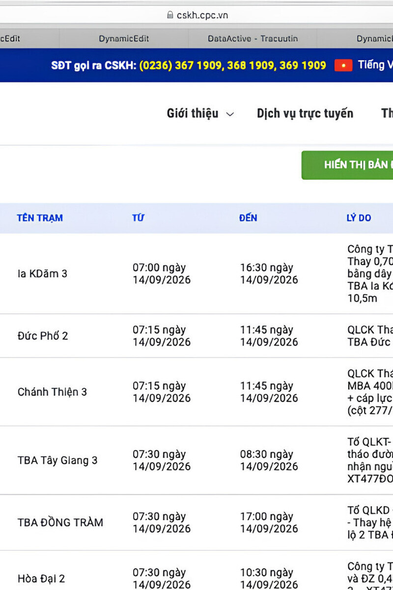 Lịch Cúp Điện Gia Lai 14–20/10/2026 Theo Khu Vực